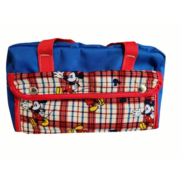 The Unbranded Brand Other - Kids‎ Mickey Mouse Canvas Duffle Bag Cobalt Blue Red Hard Bottom Carrying Straps